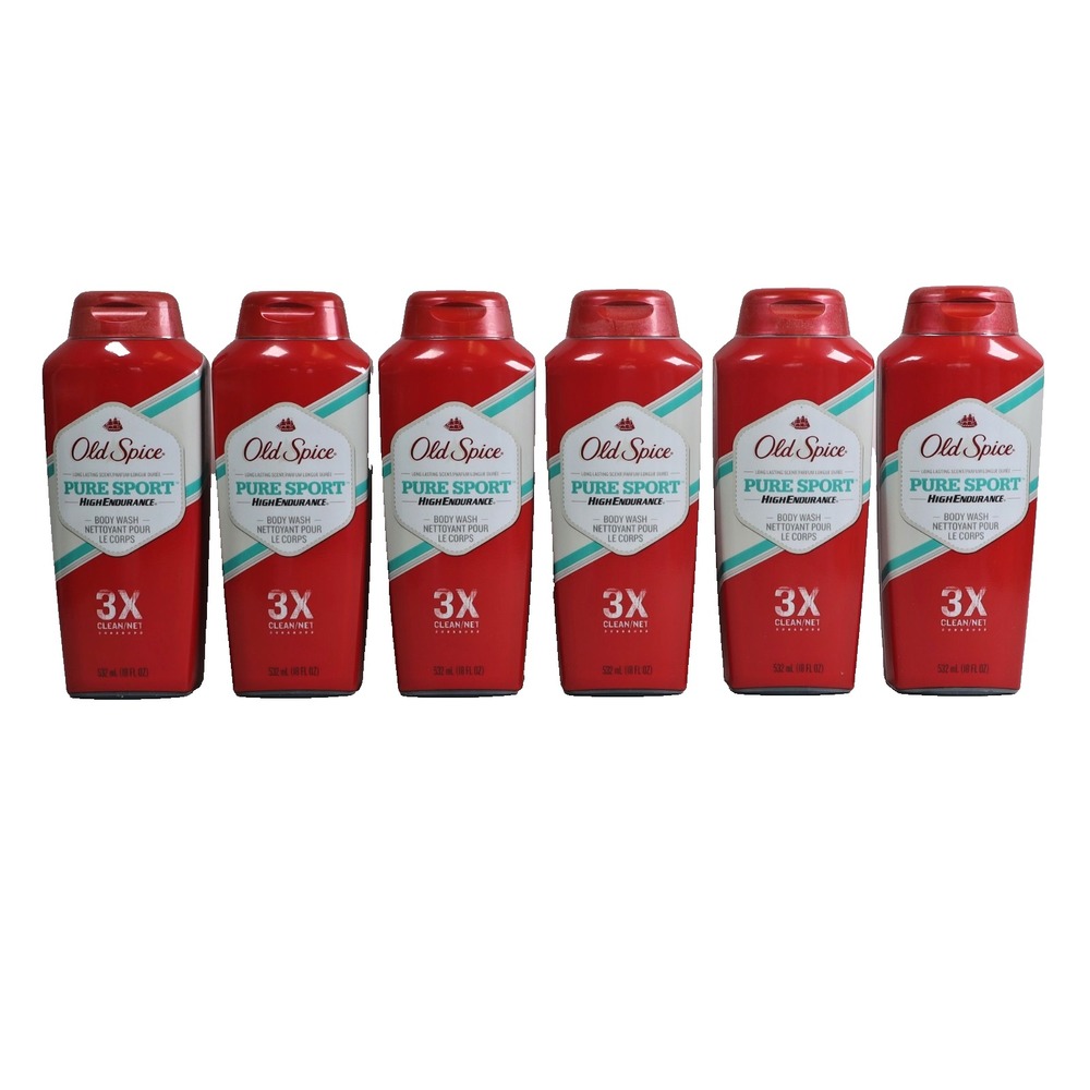 6 PACK Old Spice High Endurance Body Wash for Men, Pure Sport, 18 fl oz Each